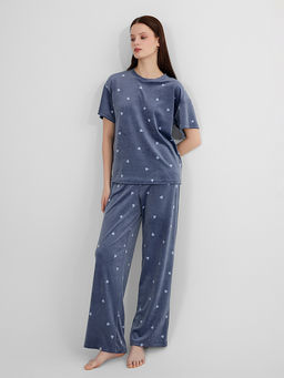 Комплект домашний женский велюровый синий с принтом в сердечко - Mark formelle фото 6