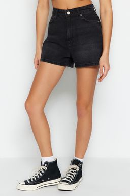 Siyah Yuksek Bel City Boy Denim Sort TWOSS23SR00199