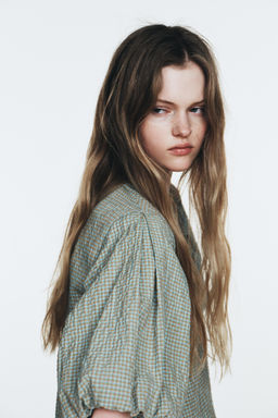 CHECK BALLOON SLEEVE TOP - Zara фото 3