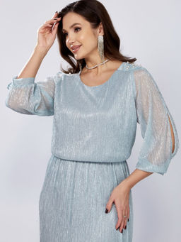 Платье Mira Fashion 5446W-Р голубой с полуоткрытыми рукавами