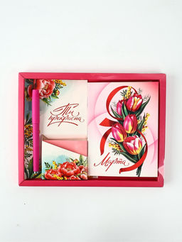 Подарочный набор: ежедневник А6, блок с липким слоем, ручка "С 8 Марта"