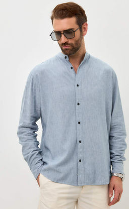 Рубашка д/р лен F511-0480 l.blue