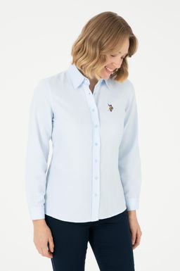Женская голубая базовая рубашка с длинным рукавом - U.s. polo assn фото 13