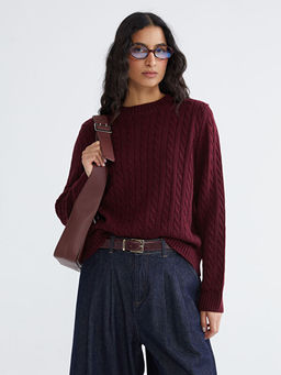 Bisiklet Yaka Kendinden Desenli Kad?n Triko Kazak