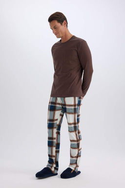 Regular Fit Pijama Tak?m? Bisiklet Yaka Uzun Kollu Ust Kareli Uzun Alt - Defacto фото 3