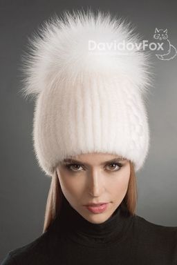 Шапка Лыжница норка орнамент жемчуг