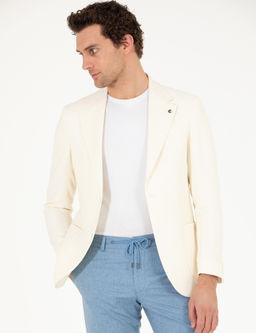 Beyaz Slim Fit Y_n Keten Kar___ml_ Ceket