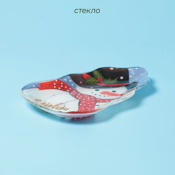 Блюдо сервировочное Доляна «Снеговик и воробей», 20.5×13 см, стекло