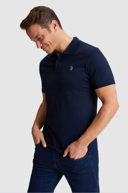 Erkek Lacivert Regular Fit Polo Yaka Basic Ti__rt