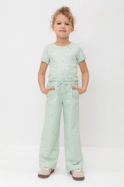 КР 400798/пастельно-зеленый,милые цветочки к545 брюки для дев