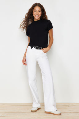 Siyah %100 Pamuk Basic Regular/Normal Kal?p Dik Yaka Orme T-Shirt TWOAW20TS0096