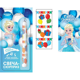 Свеча в торт сюрприз, с открыткой, Холодное сердце