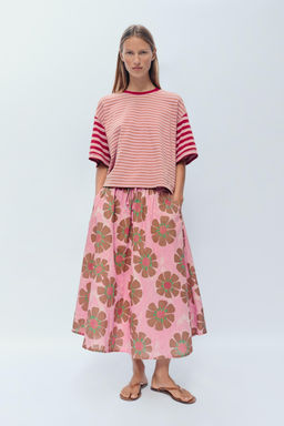 FALDA MIDI FLORES CON LINO LIMITED EDITION / Estampado