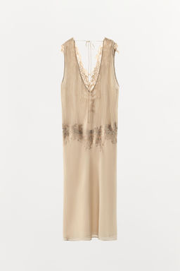 VESTIDO MIDI PLIEGUES ENCAJE / Beige vigor? - Zara фото 7