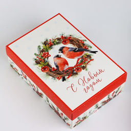 Коробка подарочная новогодняя складная «Снегири», 30×20×9 см