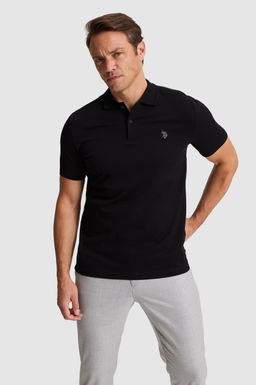 Erkek Siyah Regular Fit Polo Yaka Basic Ti__rt