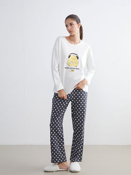 Bisiklet Yaka Bask?l? Kad?n Pijama Tak?m?