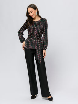 Блуза черного цвета с поясом и длинными рукавами - 1001dress фото 5