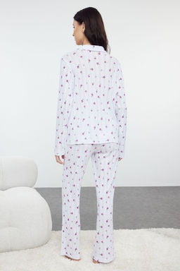 Trendyolmilla Beyaz %100 Pamuklu Cicekli Ajurlu/Delikli Fitilli Orme Pijama Tak?m? THMAW25PT00057