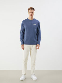 Bisiklet Yaka Uzun Kollu Bask?l? Erkek Sweatshirt