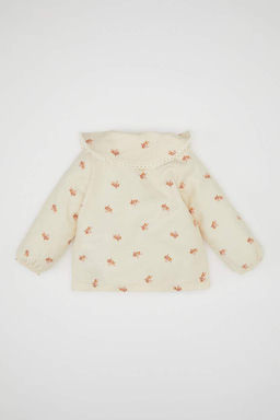 Саржевая рубашка с длинными рукавами и большим воротником на пуговицах для маленьких девочек - Defacto фото 4