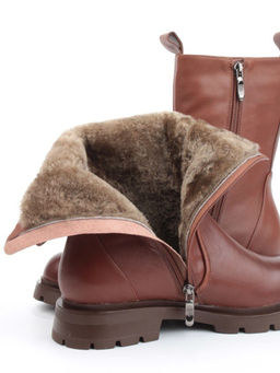04-M2-245 BROWN Ботинки зимние женские (натуральная кожа, натуральный мех)