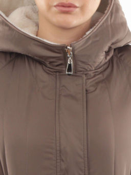 2639 DK. BEIGE Пальто двухстороннее женское еврозима (100 гр. холлофайбер, искусственный мех) - Fashion фото 4