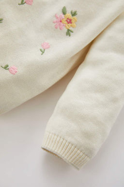 Кардиган с круглым вырезом и цветочным принтом для маленьких девочек - Defacto фото 3