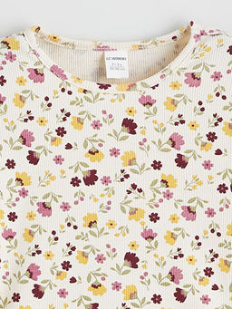 Bisiklet Yaka ?i?ek Desenli K?z ?ocuk Ti??rt