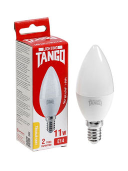 Цена за 2 шт. Лампа светодиодная TANGO, С37, 11 Вт, E14, 1045 Лм, 3000K, IP20, свечение тёплое белое, матовое стек