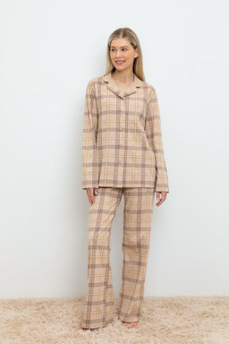 ЕП 20168/бежевый,текстильная клетка пижамы жен