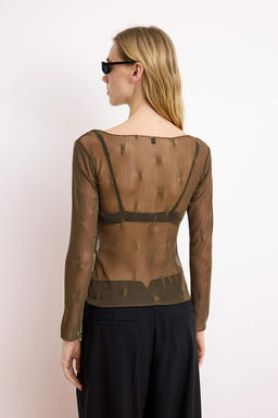 Haki Fitted/Vucuda Oturan Kal?p Uzun Kollu %100 Pamuk Dokulu Orme Bluz TWOSS26BZ00520 - Trendyolmilla фото 4