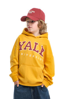 Джемпер худи one sizeс принтом с начесом 	 UD 8006 горчичный - Mini maxi фото 5