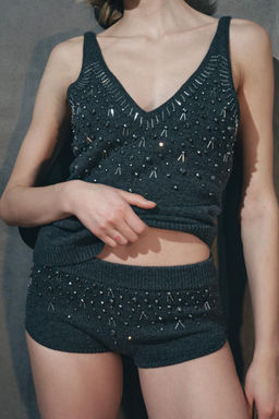 KNITTED TOP WITH RHINESTONES AND BEADS - Zara фото 3