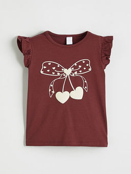 Bisiklet Yaka Bask?l? K?z ?ocuk Ti??rt