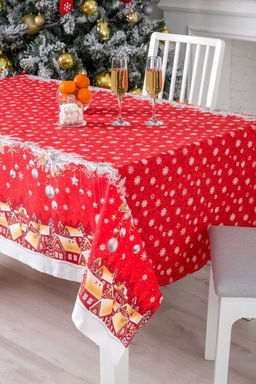 Скатерть Новогодняя ночь-красн. 150*220см. рогожка хлопок 100% - Лен поволжья фото 2