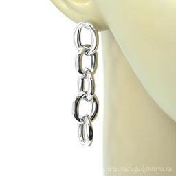 Серьги "Цепи" 14*62мм серебристые, 9г