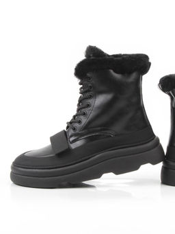 04-PAJ76-1Z BLACK Ботинки зимние женские (натуральная кожа, натуральный мех, 100% шерсть)