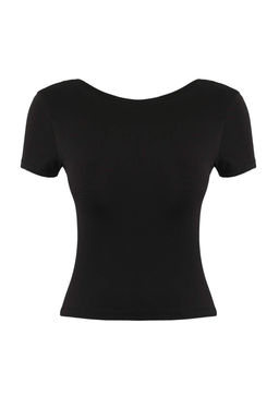 Trendyolmilla Siyah S?rt Dekolteli Gogus Pedli Fitted/Vucuda Oturan Orme Bluz TWOSS25BZ00468  фото 5