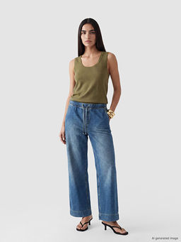 Beli Lastikli Wideleg Kad?n Jean Pantolon