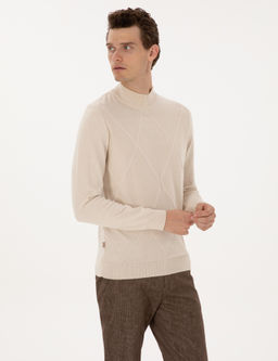 Krem Slim Fit Yar_m Bal_k__ Yaka Triko Kazak - Pierre cardin фото 3