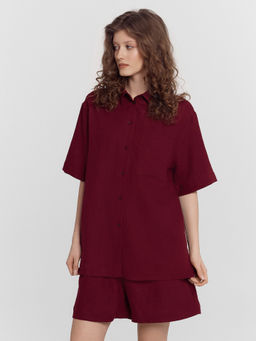 Комплект женский бордовый: рубашка, шорты - Mark formelle фото 4