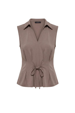 Koyu Vizon D_z Peplum Polo Yaka Kolsuz Pili Detayl_ Modal Kuma_ _rme Bluz TWOAW27BZ00106