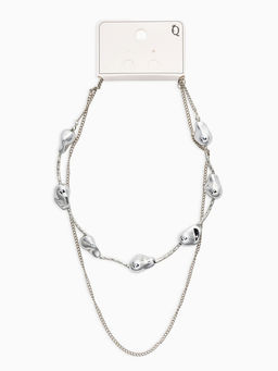 Колье "Борокко", цепь, 2 яруса, цвет серебро