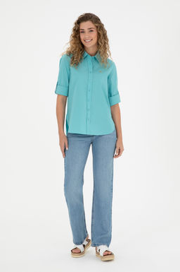 Рубашка U. S. Polo Assn женская с длинным рукавом мятная хлопок - U.s. polo assn фото 11