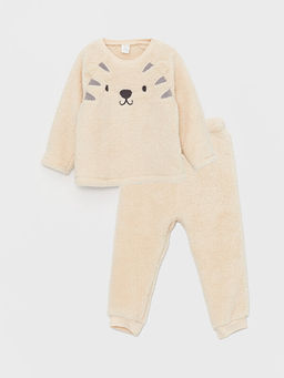Bisiklet Yaka Uzun Kollu Nak?? Detayl? Pel?? Unisex Bebek Pijama Tak?m?