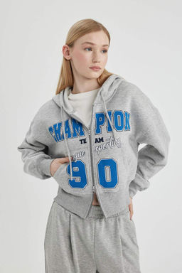 Толстовка на молнии с капюшоном и принтом Cool Oversize - Defacto фото 7