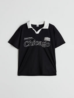 Polo Yaka Chicago Bask?l? Erkek ?ocuk Ti??rt