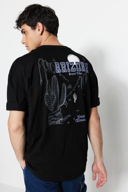 TRENDYOL MAN Siyah Oversize/Genis Kesim Tropik Arizona Sehir Bask?l? %100 Pamuklu T-Shirt TMNSS23TS00164 - Trendyolmilla фото 2