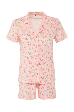 Trendyolmilla Pembe %100 Pamuklu Potikareli Cicekli Sortlu Orme Pijama Tak?m? THMSS25PT00364  фото 11